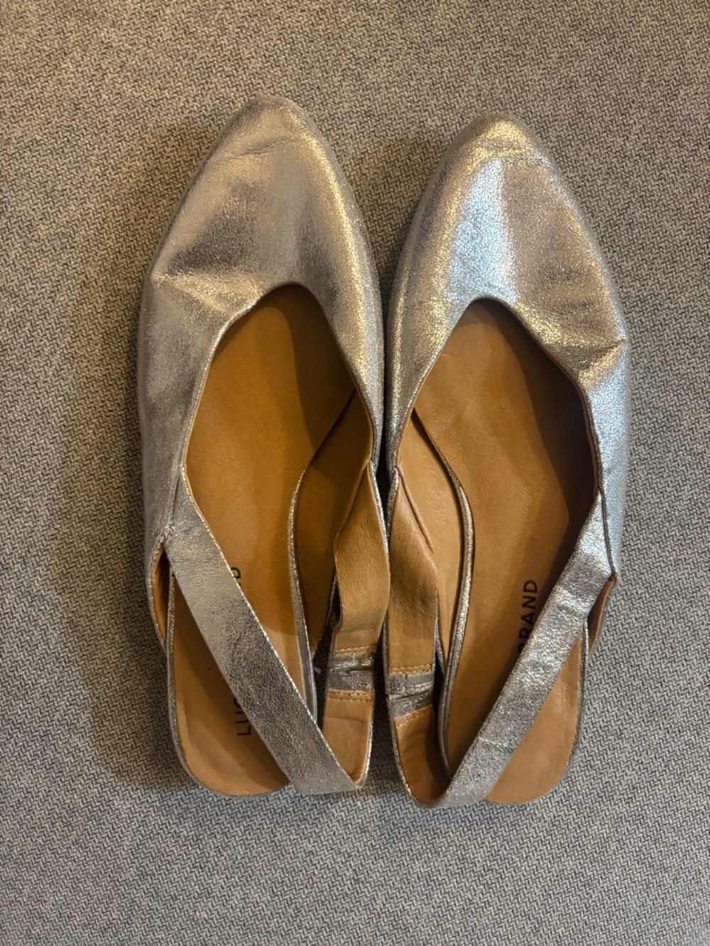 Lucky Brand Metallic Silver Slingback Pointed Flats